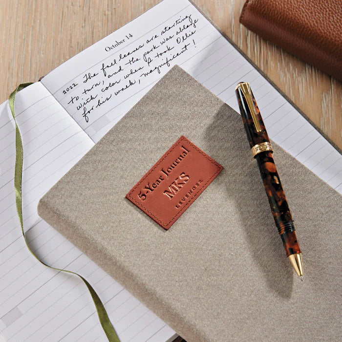 A Levenger Circa notebook open on a desk with a mix of annotation-ruled, grid, and planner refill pages neatly organized with discs and tabs.