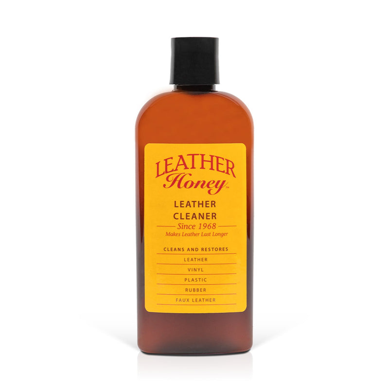 Leather Honey Leather Cleaner bottle with black spray top and yellow label