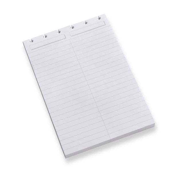 White stenographer pad refill sheet with blue ruled lines and top edge holes